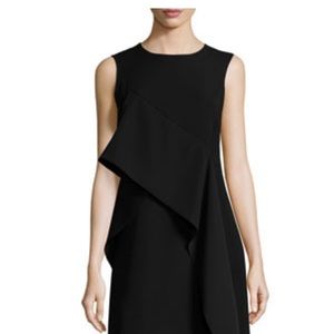 Diane von Furstenberg black sheath dress, ruffle front, knee length. Size 4 EUC